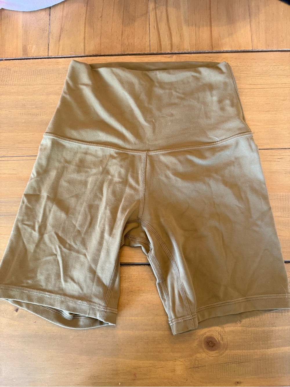 High-Waist Olive/Mustard Green Women's Bike Shorts